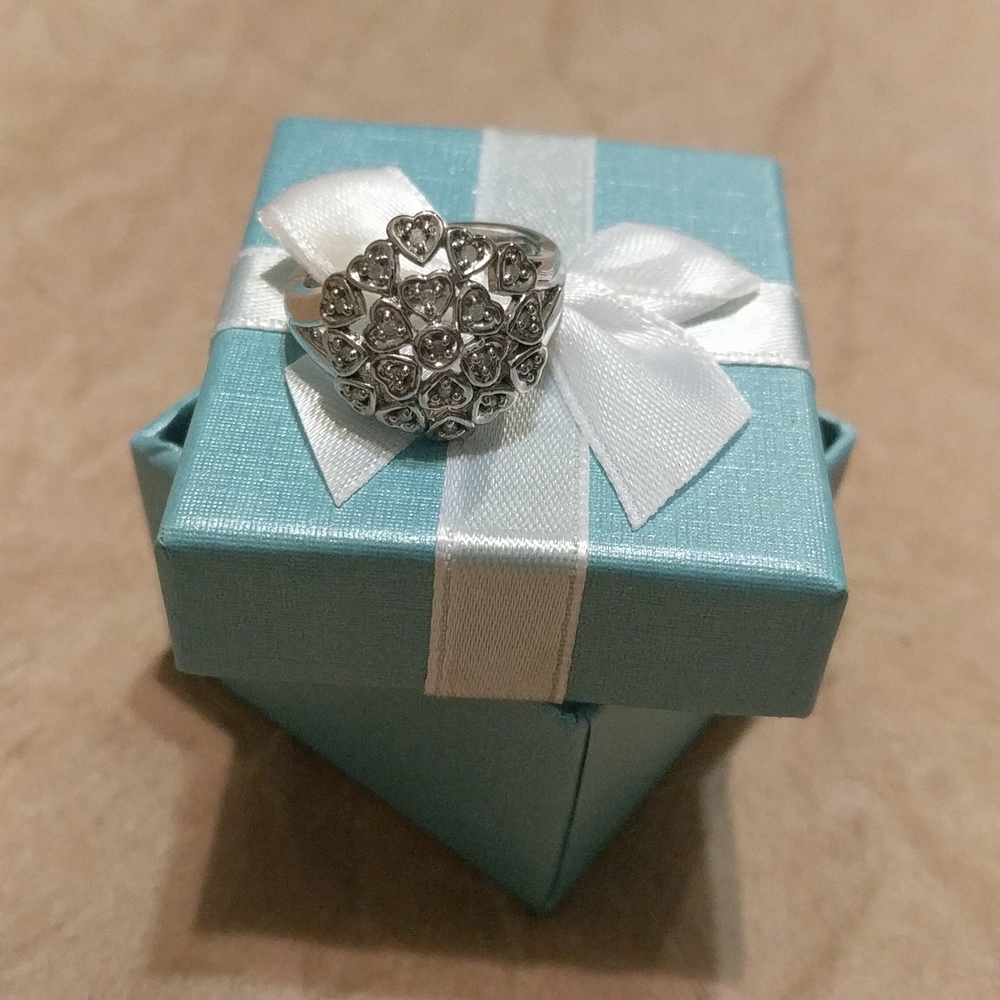 Genuine Diamond Heart Cluster Ring In Solid .925 Sterling Silver